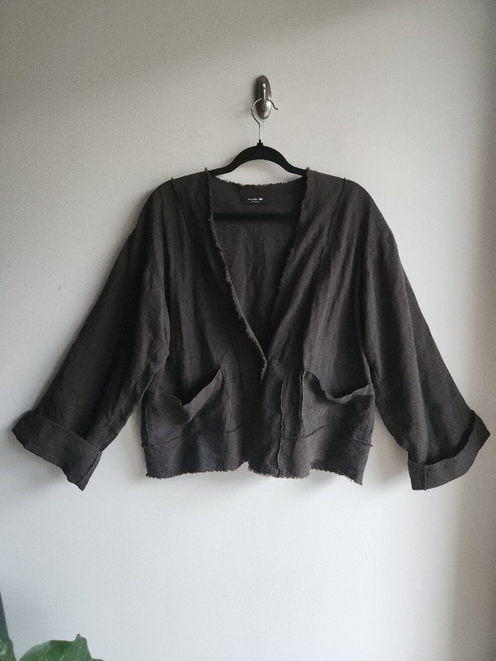 Massimo Dutti Charcoal 100% Linen Frayed Kimono - Sz L